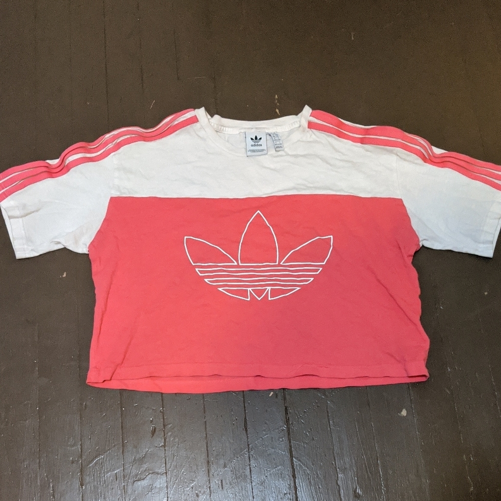 Adidas pink and white  crop top